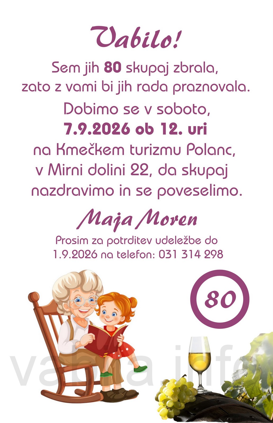 Vabila za rojstni dan 80 let - komplet 10 vabil + kuverte - 609 Tiskanje Izdelava Vabil