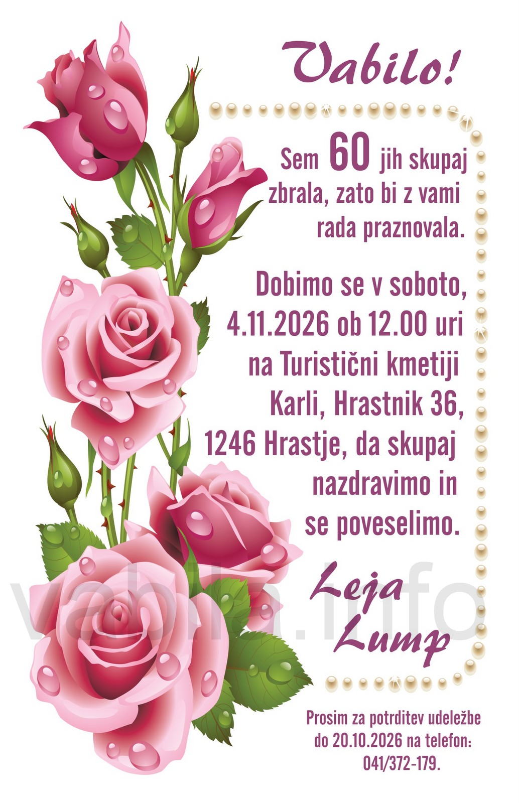 Vabila za rojstni dan 60 let - komplet 10 vabil + kuverte - 614 Tiskanje Izdelava Vabil