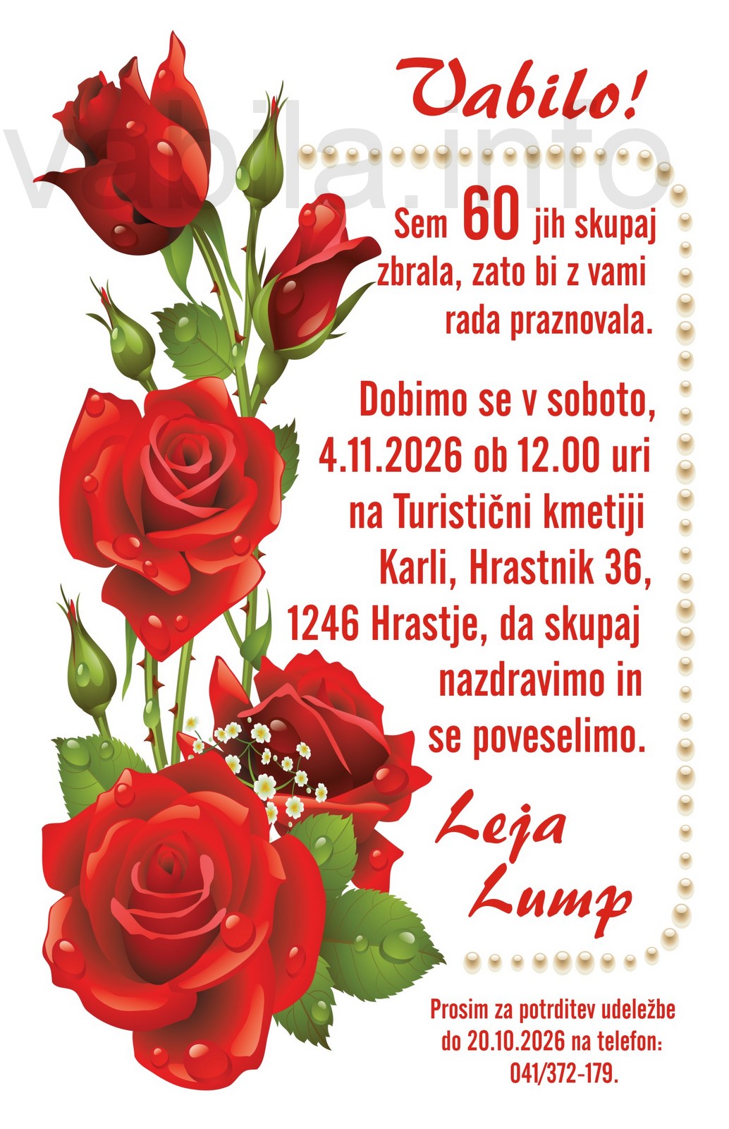 Vabila za rojstni dan 60 let - komplet 10 vabil + kuverte - 615 Tiskanje Izdelava Vabil