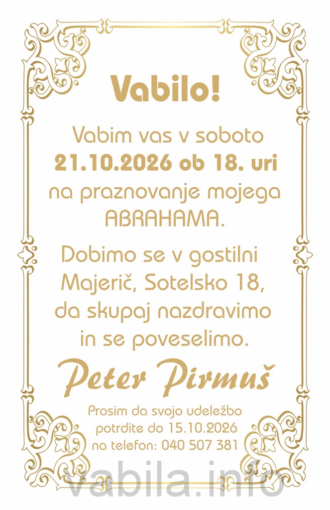 Vabila za rojstni dan 50 let Abrahama - komplet 10 vabil za Abrahama + kuverte - 617