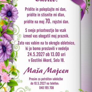 Vabila za rojstni dan 70 let - komplet 10 vabil + kuverte - 634