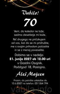 Vabila za rojstni dan 70 let - komplet 10 vabil + kuverte - 636