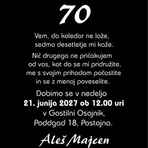 Vabila za rojstni dan 70 let - komplet 10 vabil + kuverte - 636