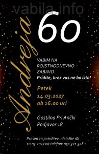 Vabila za rojstni dan 60 let - komplet 10 vabil + kuverte - 639